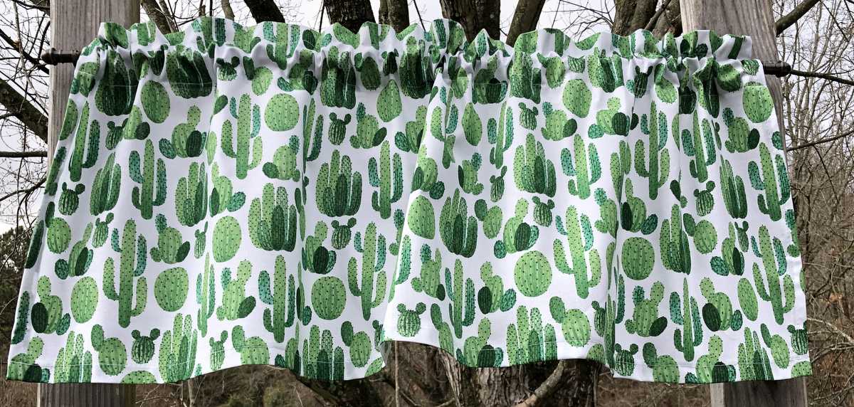 Cactus Valance Desert Cacti Valance Southwestern Dry Garden Valance Botanical Succulents Plants Handcrafted Custom Sewn Curtain Valance