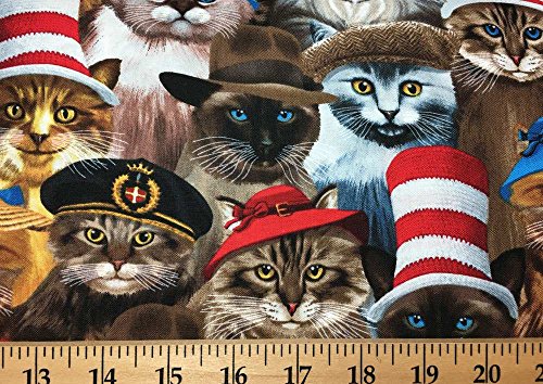 Cats Wearing Hats Feline Handcrafted Curtain Valance Sewn From Cat and Kitten Fabric