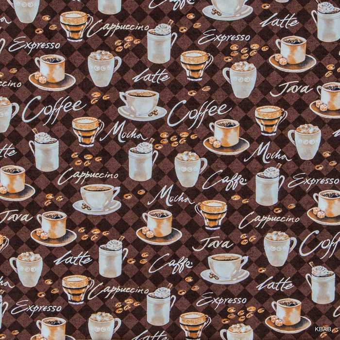Brown Coffee Espresso Cup Mocha Cappuccino Java Cotton Fabric t4/3