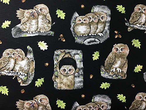 Owl Family of Owls Green Oak Leaf Acorns Nocturnal Birds of Prey Black Handcrafted Curtain Valance
