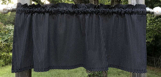 Small White Polka Dots All Over Black Handcrafted Curtain Valance