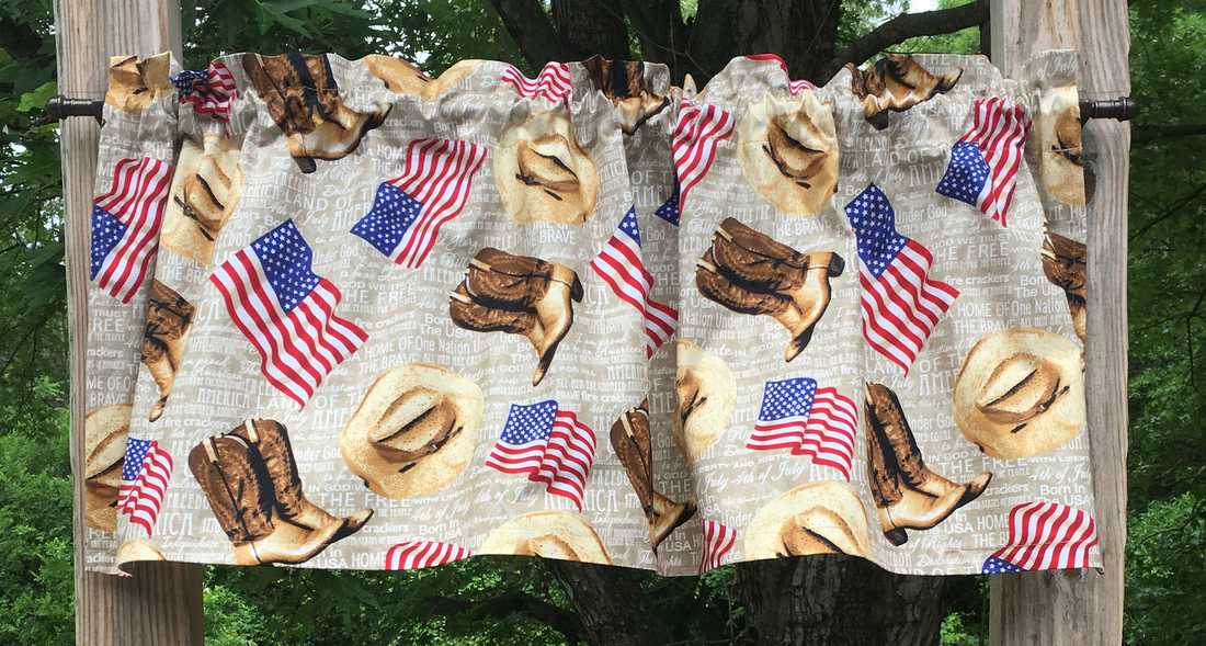 USA Western Cowboy Cowgirl Flag Boots Hat Custom Sewn Handcrafted Valance NEW