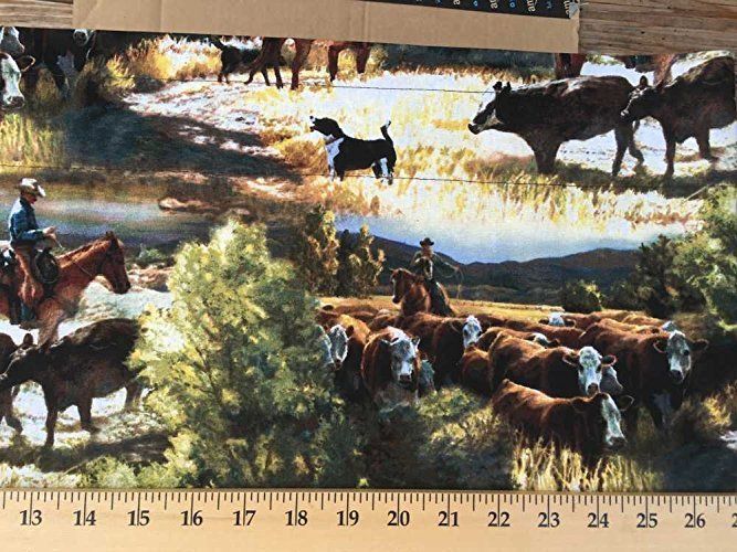 Western Cowboy Cattle Drive Ranch Cow Horse Steer Scenic Handcrafted Valance NEW