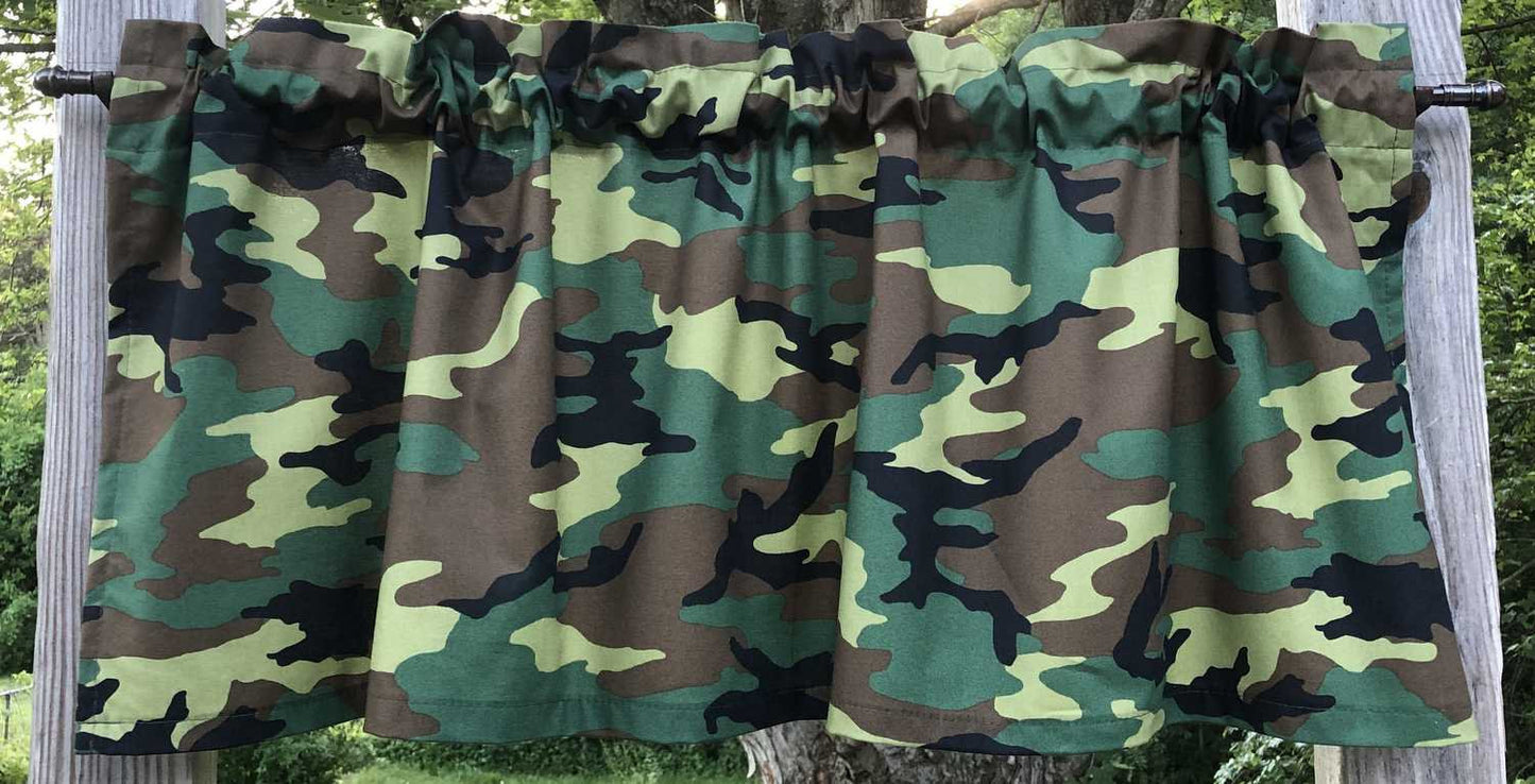 Camouflage Valance Hunting Camping Valance Army Brown Green Camo Handcrafted Curtain Valance