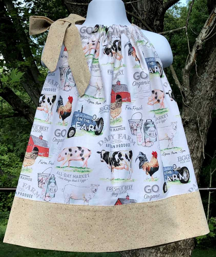 Country Farm Sundress Farmer Daughter Dress Tractor Chicken Dairy Cow Going to Market Girl Pillowcase Dress 12m 2T 3T 4T 5 6 7 8 10 12 14