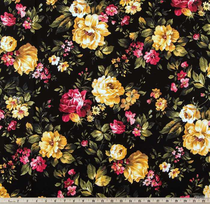 Shabby Chic Cottage Rose Fabric Romantic Floral Roses Flower Black Fabric t1/39