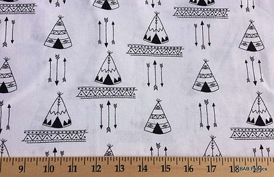 Teepee Tribal Arrow Fabric By the Yard Arrows Tent Black & White Triangles a3/28