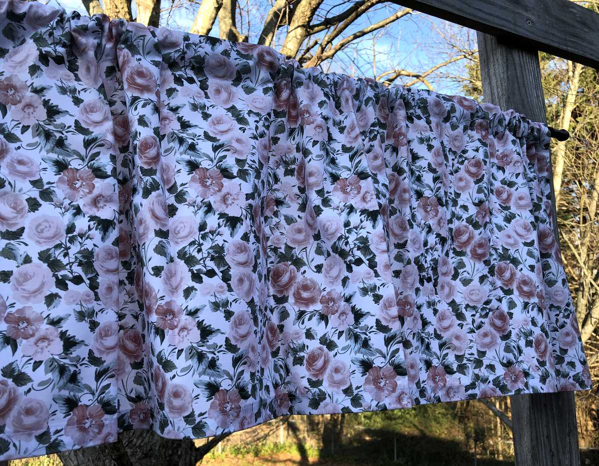 Pink Rose Valance All Over Paris Roses Floral Handcrafted Custom Sewn Curtain Valance