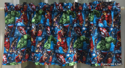 Super Hero Grid Curtain Valance Handcrafted Sewn From Marvel Comics Captain America Hulk Fabric