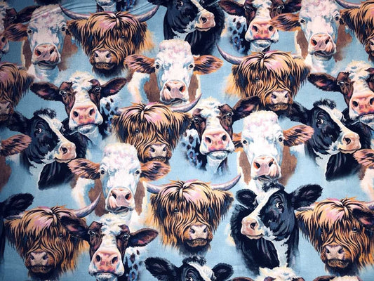 Cow Fabric Dairy Farm Fabric Herd of Cows Fabric Cow Selfie Portrait Animal Country Farm Life Quilting Cotton Fabric