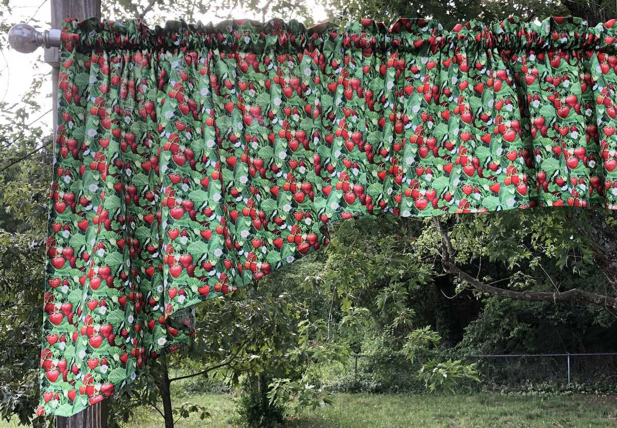 Strawberry Swag Valance Red Strawberries Summer Fruit Food Handmade Kitchen Curtain Swags