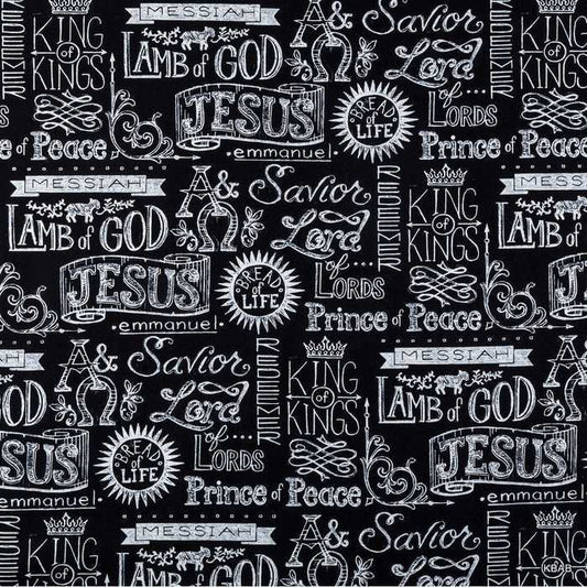 King of Kings Black White Cotton Fabric Christian Religious B&W Jesus Bible Faith Black Cotton Fabric t2/5