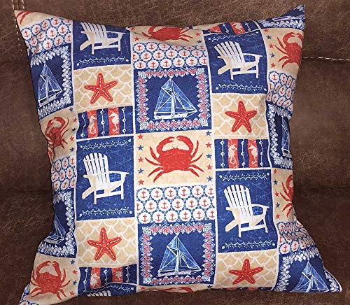 Tropical Beach Blue Tan White Boat Pillow Cover Star Fish Chair Patch Tropical Print Accent Pillow Sham Farmhouse Handcrafted Pillow Cover Sham