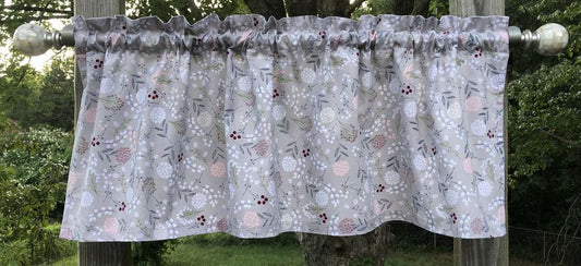 Woodland Forest Wildflower Valance Wild Flower Valance Modern Floral Gray RV Camper Kitchen Bath Bedroom Nursery Cotton Valance