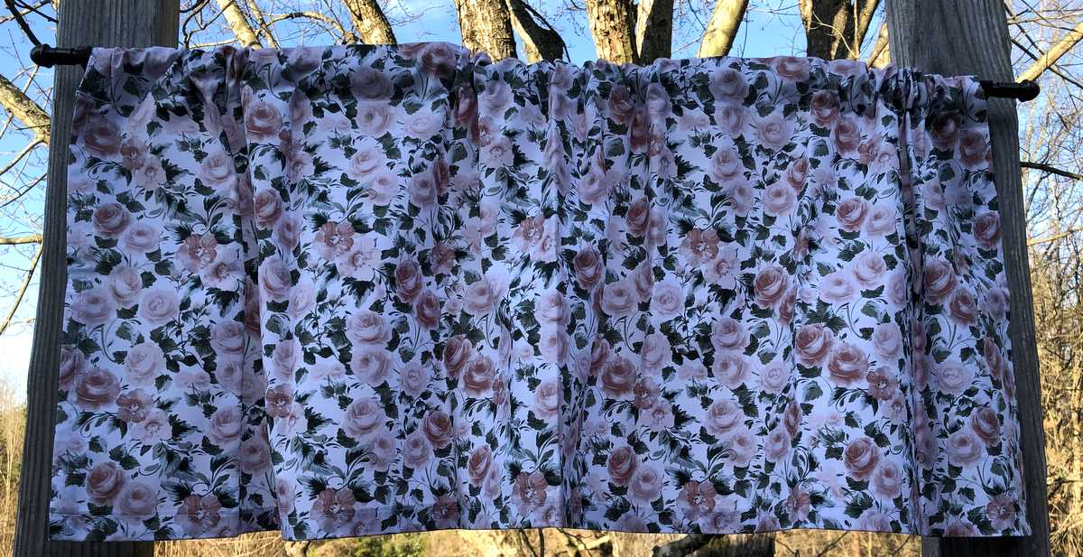 Pink Rose Valance All Over Paris Roses Floral Handcrafted Custom Sewn Curtain Valance