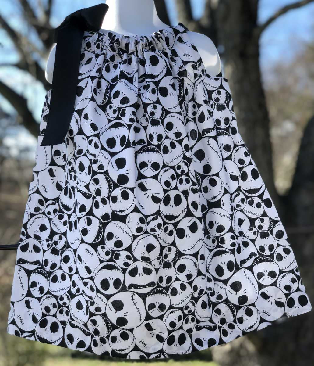 Nightmare Before Christmas Dress Packed Jack Faces Black White Gothic Birthday Party Girl Pillowcase Dress 12m 2T 3T 4T 5 6 7 8 10 12 14
