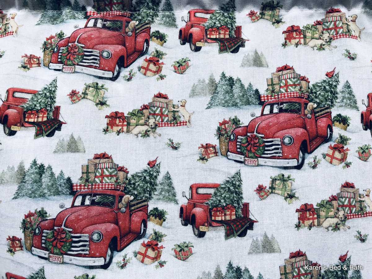 Christmas Red Truck Valance Xmas Holiday Presents Dog Cardinal Scenic Winter Decor Farmhouse Kitchen Window Curtain Valance
