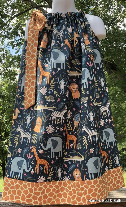 Jungle Animals Pillowcase Dress Giraffe Elephant Zoo Safari Animal Party Sundress Toddler Baby Girl Pillowcase Dress