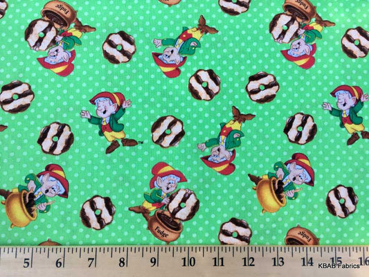 Keebler Cookie Elf Fabric By the Yard / Half Yard Chocolate Fudge Striped Cookies Kellogg Green Dots Food Cotton Apparel Quilting Fabric