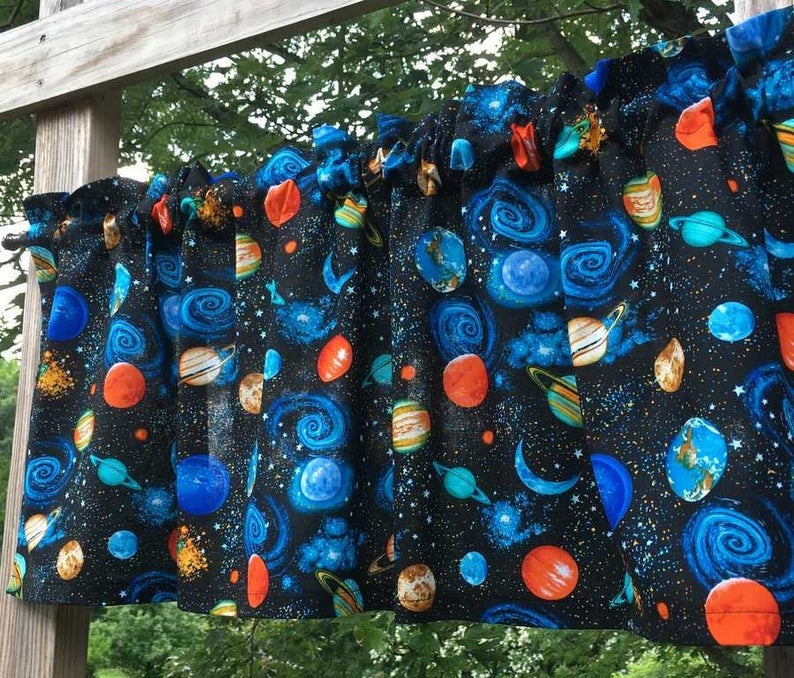 Planet Earth Stars Planets Space Universe Solar System Galaxy Celestial Body Astronomy School Boy Curtain Valance