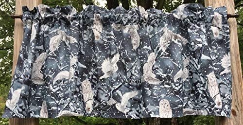 Owls Birds Snow Owl Bird Woodland Tree Branch Animal Grey White Owl Snow Gray Handcrafted Curtain Valance