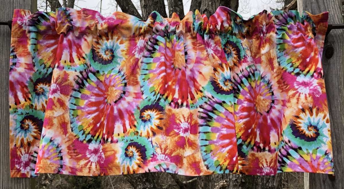 Hippie Retro Tie Dye Hippie Red Orange Teal Teen Handcrafted Curtain Valance