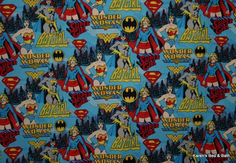 Comic Book Female Super Heroes Bat Girl Wonder Woman Power BLUE Curtain Valance