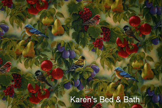 Fruit Bird Valance Birds and Fruit Tree Pear Apples Grapes Plums Bird Farmhouse Kitchen Curtain Valance