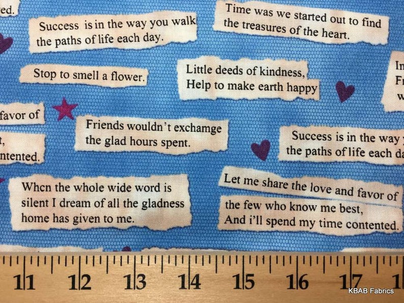 Our House is a Very Fine House Word Quotes Text Messages Blue Cotton Fabric