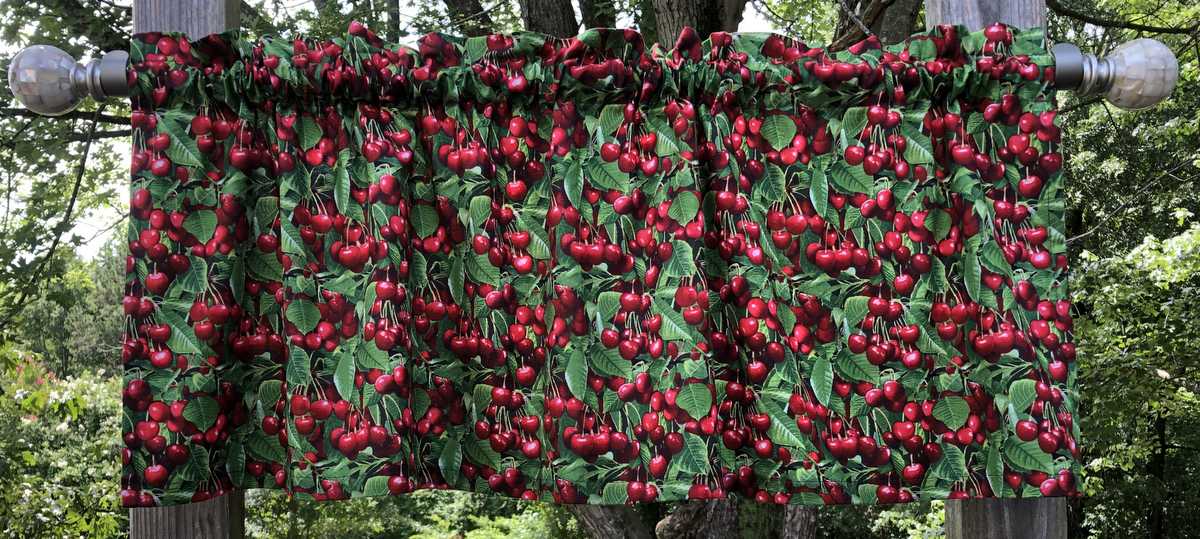 Cherry Valance Red Cherries Green Leaf Summer Fruit Handcrafted Kitchen Curtain Valance