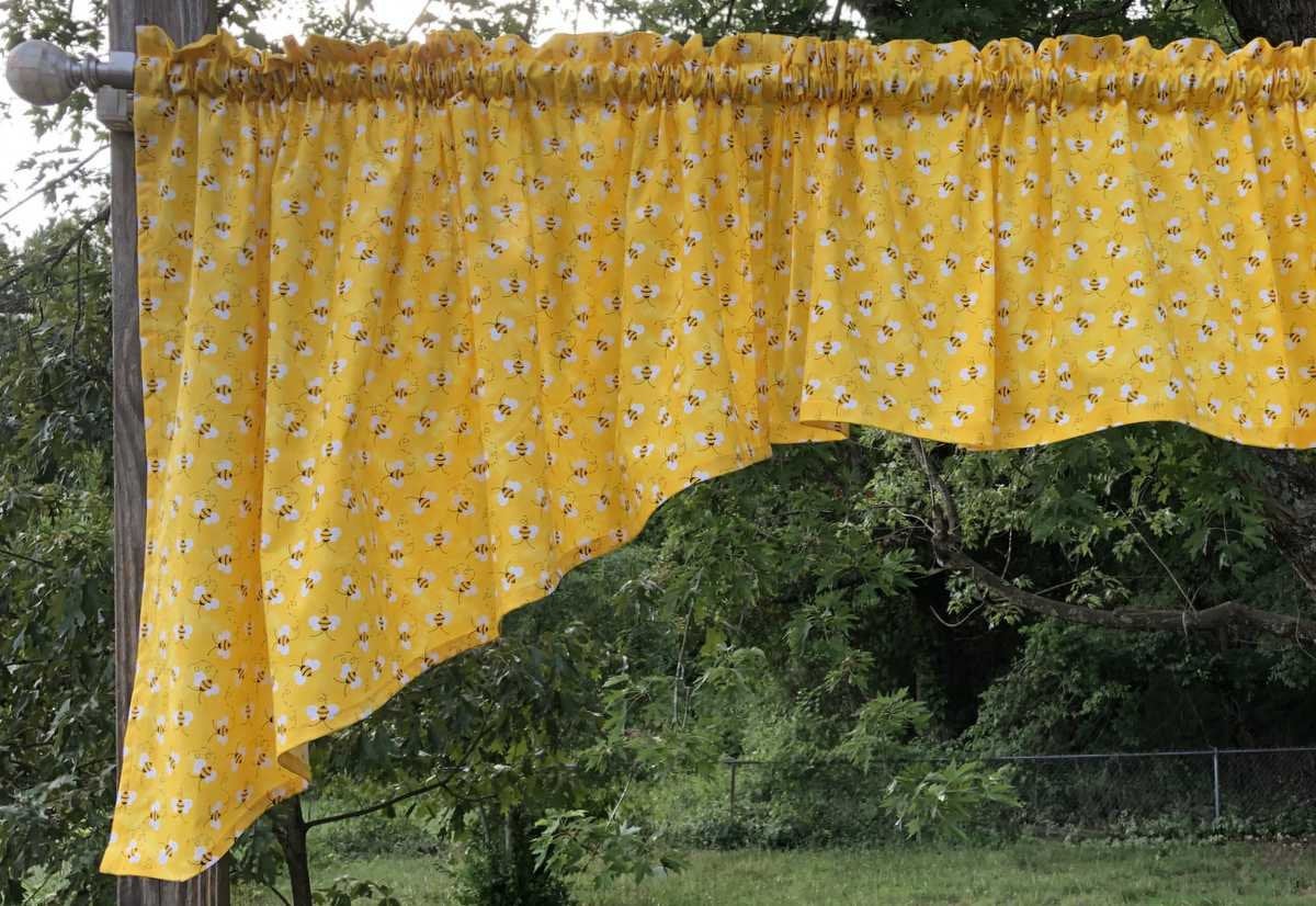 Honey Bees Valance Swag Bumble Bee Summer Country Farmhouse Kitchen Yellow Handcrafted Curtain Valance Swags