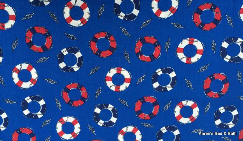 Nautical Life Preserves Rope Swimming Boat Navy Red White Blue Curtain Valance NEW