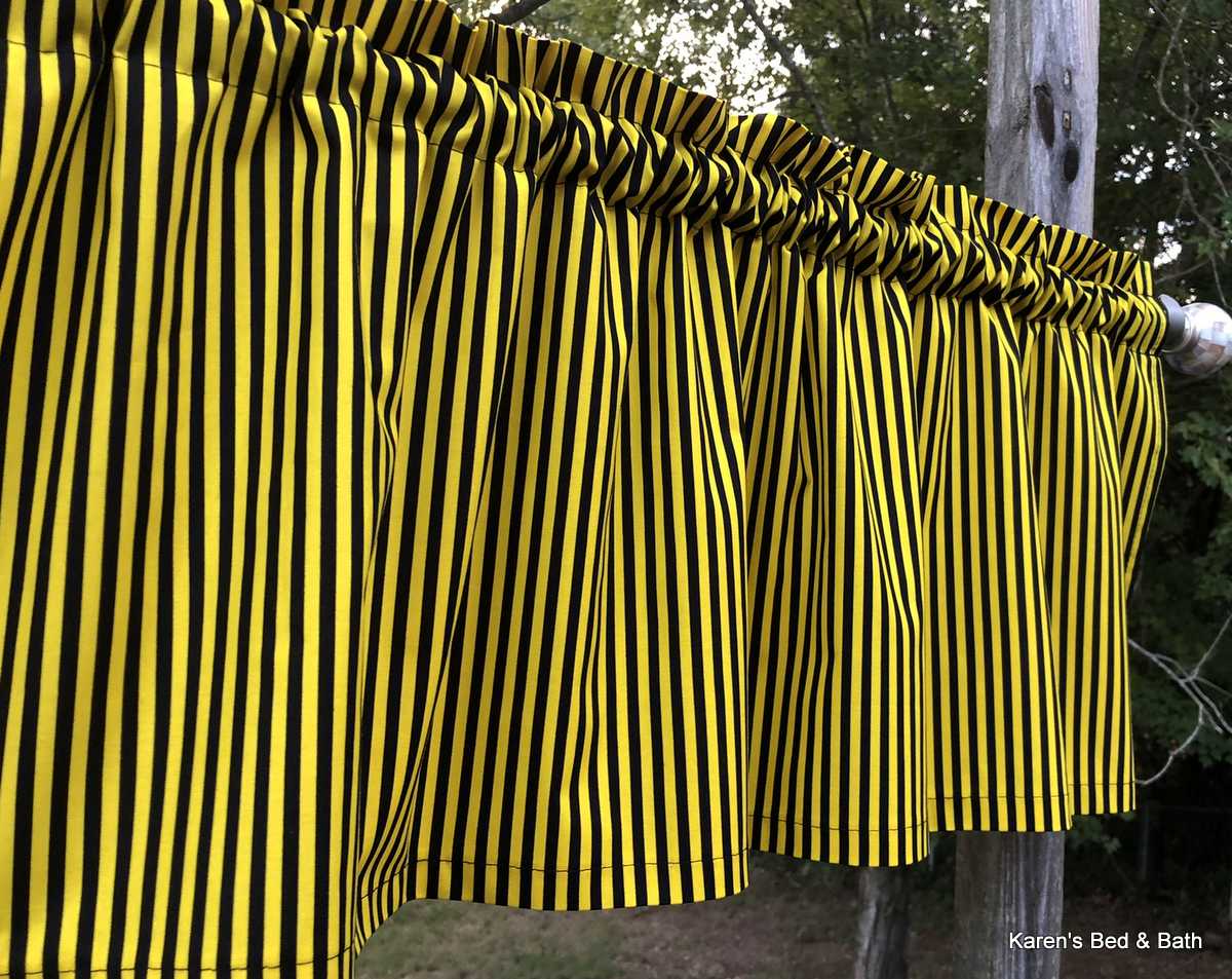 Yellow and Black Bee Stripe Valance Striped Kitchen Farmhouse Curtain Valance