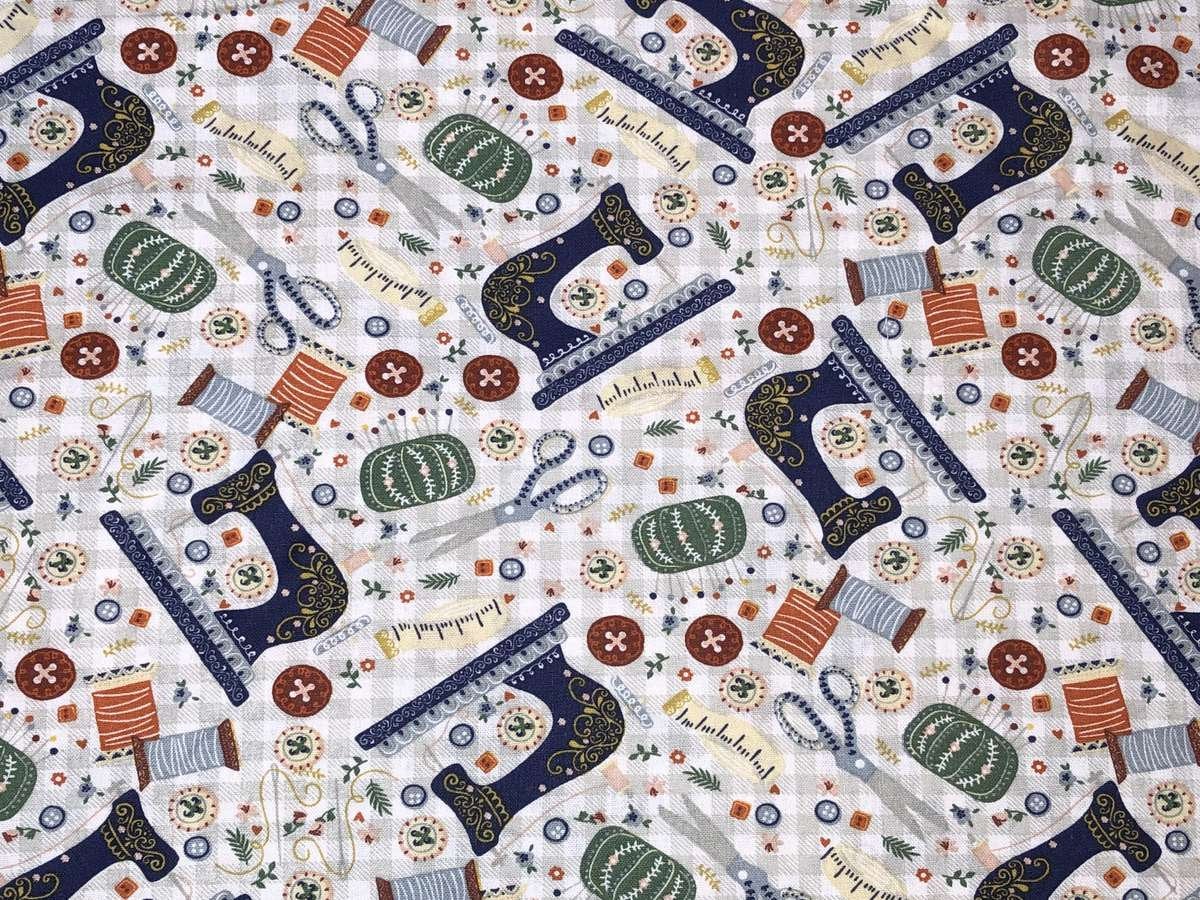 Sewing Machine Fabric Sewing Notions Check Fabric Scissors Thread Pin Cushion Cotton Fabric