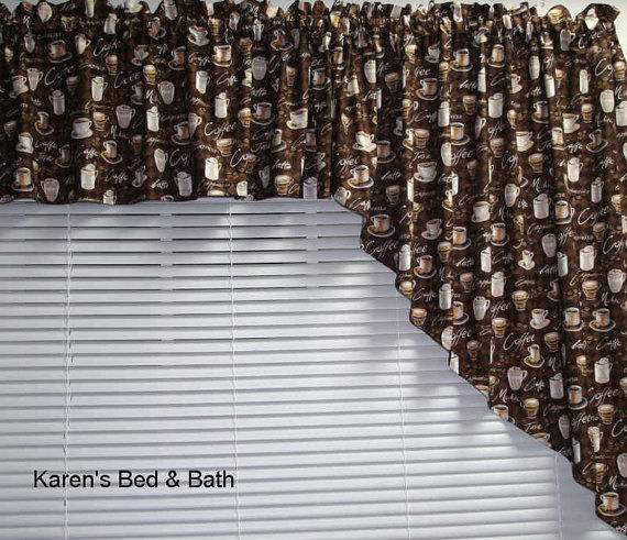 Coffee Java 3pc Kitchen Swags Cup Brown Diner Curtain Swag Valance Set