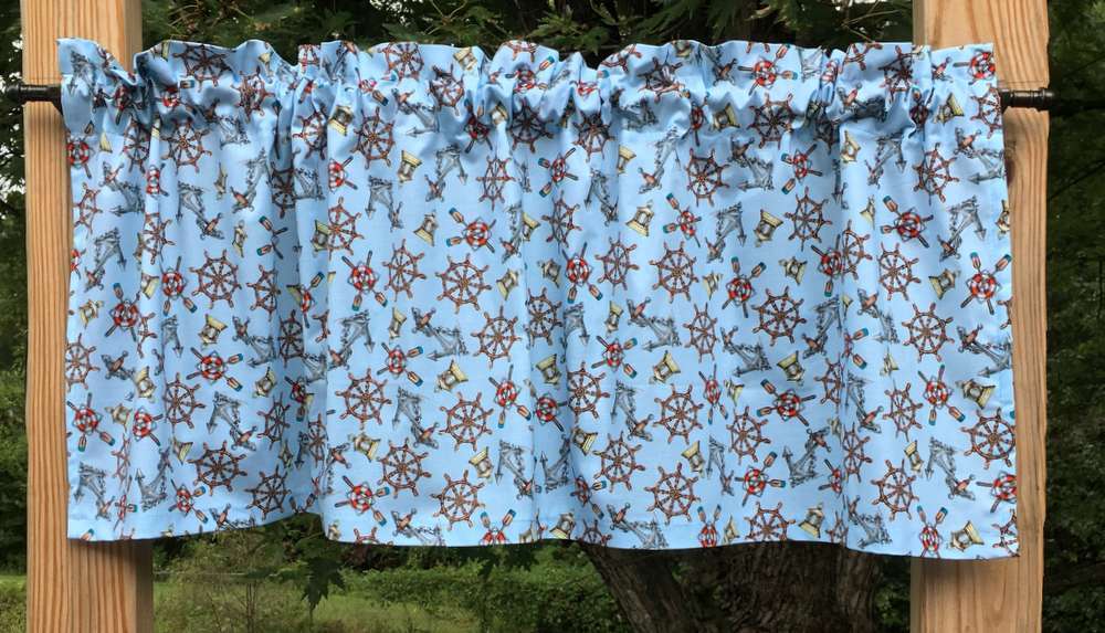 Nautical Ship Anchor Wheel Boat Blue Handcrafted Valance