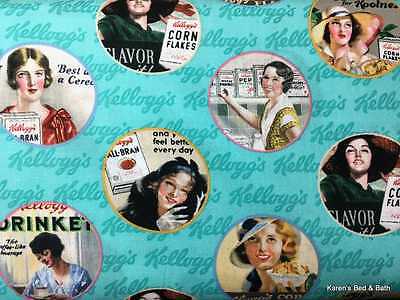 Kelloggs Ladies Corn Flakes Women Vintage Breakfast Cereal Ads Cotton Fabric