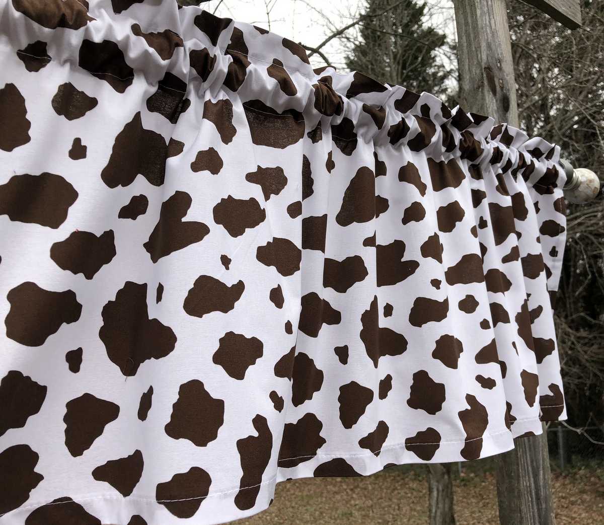 Brown and White Cow Spot Ayrshire Farm Cattle Animal Farmhouse Kitchen Curtain Topper Valance