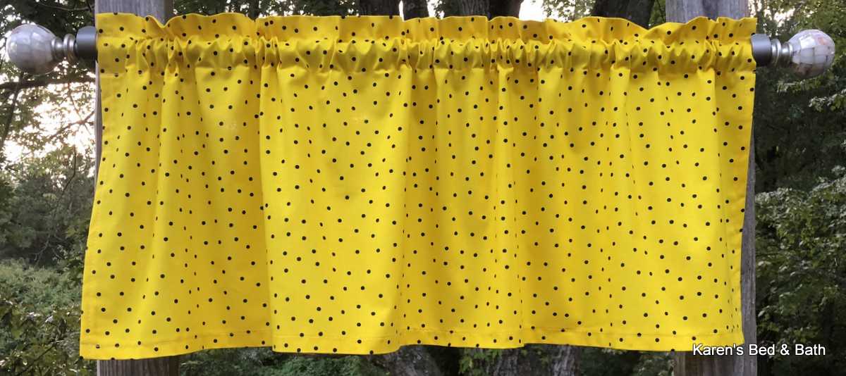 Black Dots on Yellow Valance Polka Dot Kitchen Farmhouse Curtain Valance