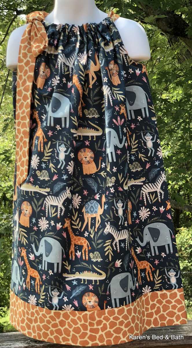Jungle Animals Pillowcase Dress Giraffe Elephant Zoo Safari Animal Party Sundress Toddler Baby Girl Pillowcase Dress
