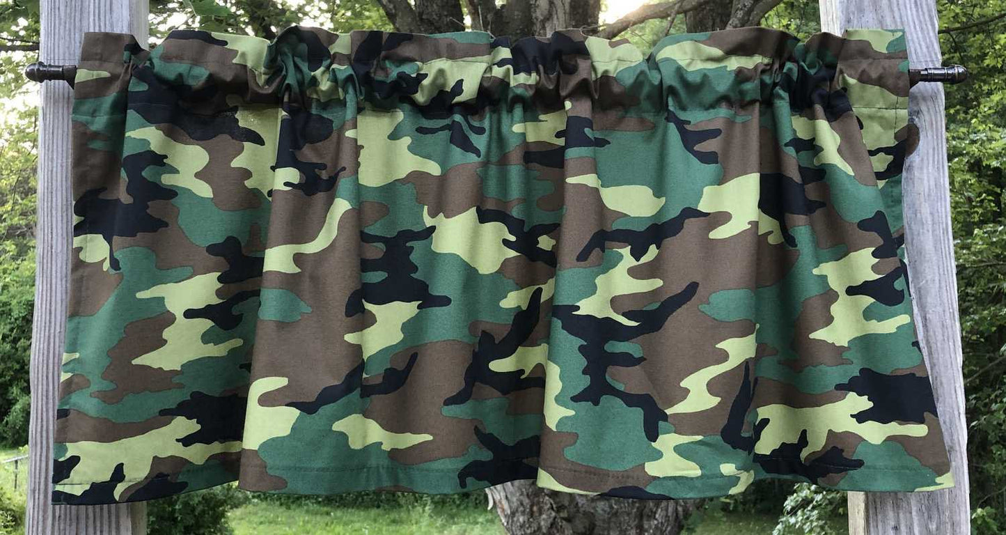 Camouflage Valance Hunting Camping Valance Army Brown Green Camo Handcrafted Curtain Valance