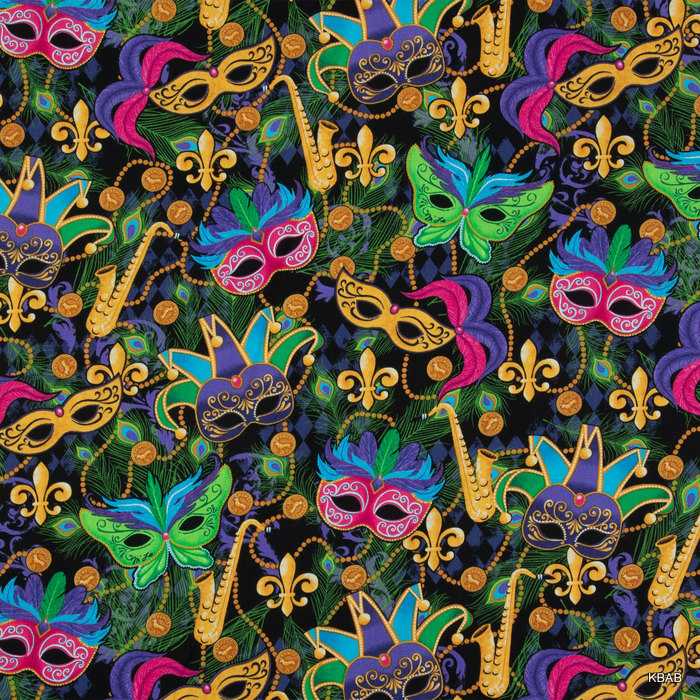 Mardi Gras Mask Masquerade Celebration Carnival Feather Cotton Fabric