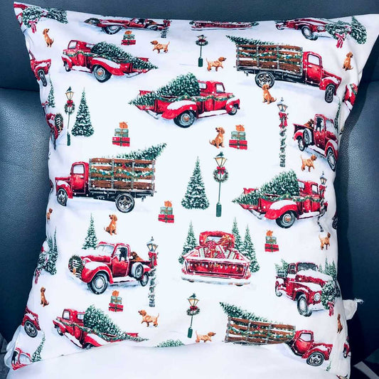 Christmas Red Truck Valance Xmas Tree Hauler Presents Dog Holiday Pillow Cover