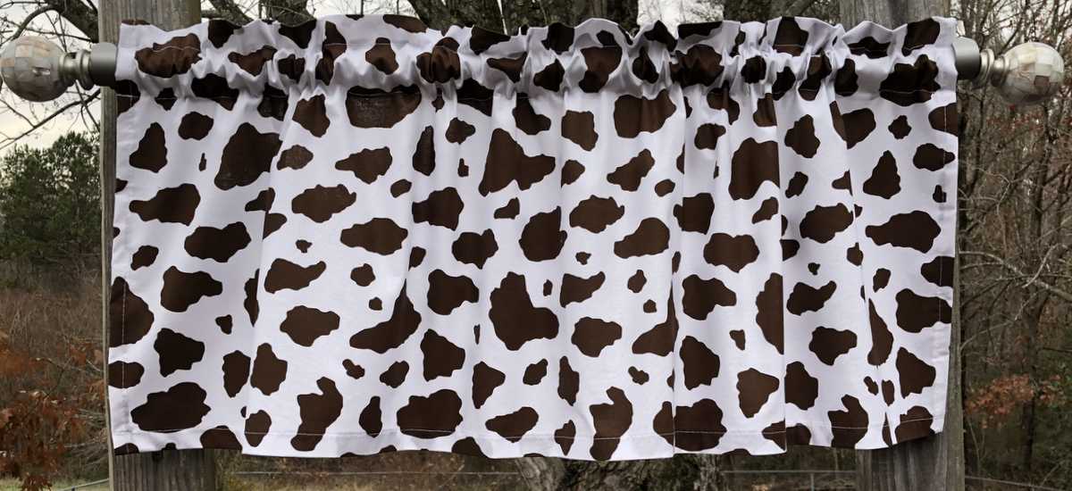 Brown and White Cow Spot Ayrshire Farm Cattle Animal Farmhouse Kitchen Curtain Topper Valance