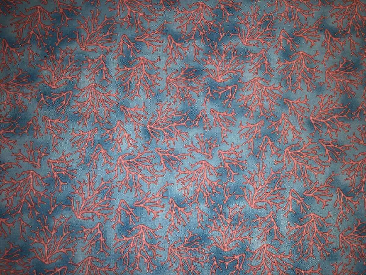 Pink Coral Blue Fabric Beach Ocean Life Nautical Fabric Dan Morris A Shore Thing Apparel Quilting Cotton Fabric