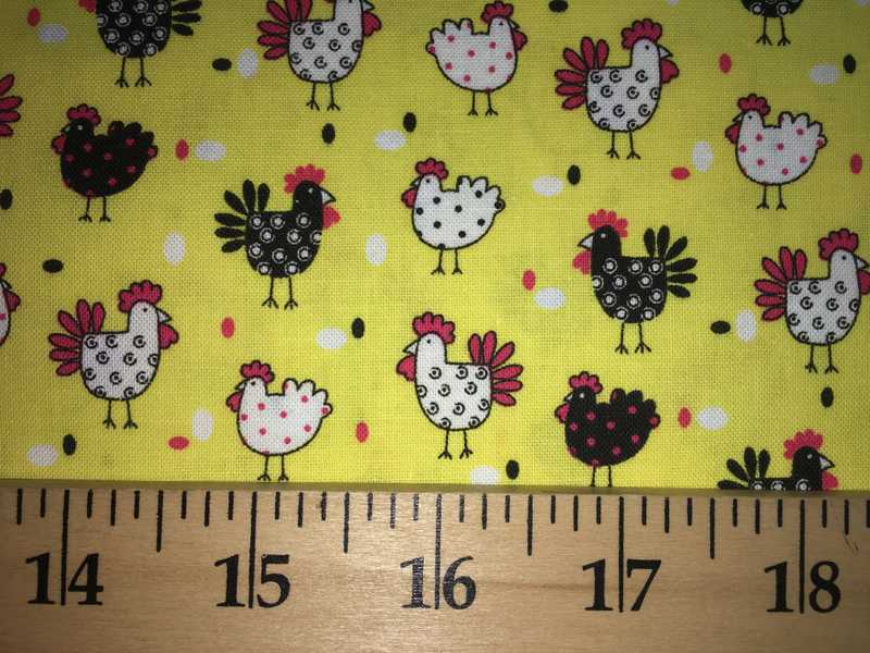 Rooster Farm Chicken Black White Yellow Roosters Quilting Cotton Fabric w8/18