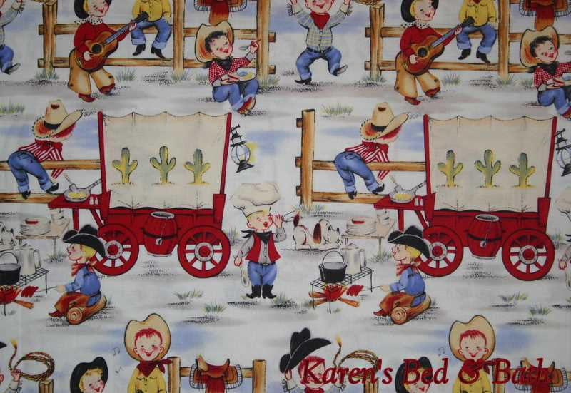 Little Boys Playing Cowboy Rodeo Hoedown Children Western Nursery Bedroom Bath CREAM Curtain Valance