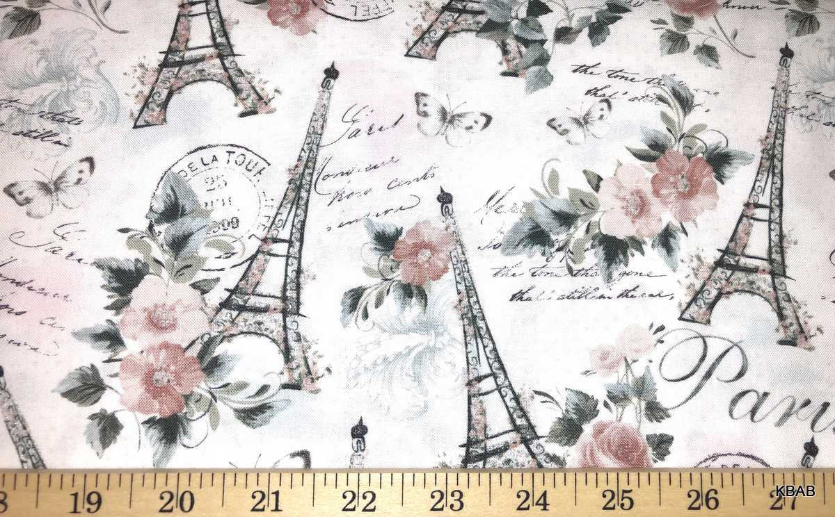 Paris Eiffel Tower Valance Pink Roses Script Text Postmark Glitter Sparkle Handcrafted Custom Sewn Curtain Valance t2/23