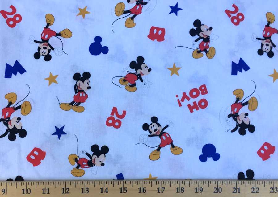 Handcrafted Valance Sewn in Mickey Mouse Oh Boy White Cotton Fabric