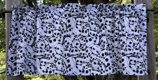 Nightmare before Christmas Jack Skellington White and Black Cotton Handcrafted Curtain Valance OR Tier Panel - Choose Length